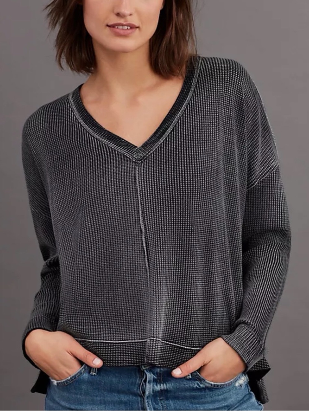 Anthropologie Pilcro‎ Washed Black Thermal V-Neck Sweater size small